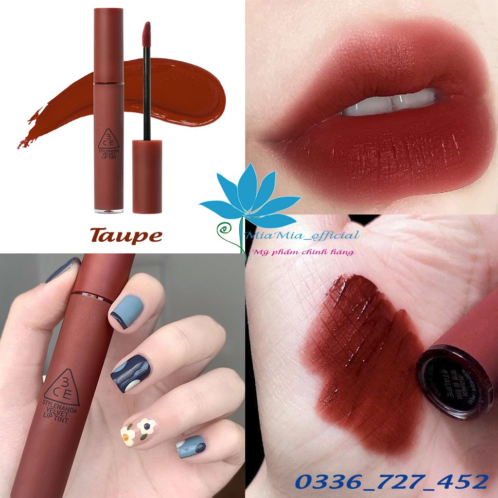 Son 3CE Velvet Lip Tint Taupe Son Tint Kem Lì Màu Đỏ Nâu Bền Màu Lâu Trôi [CAM KẾT NHẬP KHẨU CHÍNH HÃNG 100%]