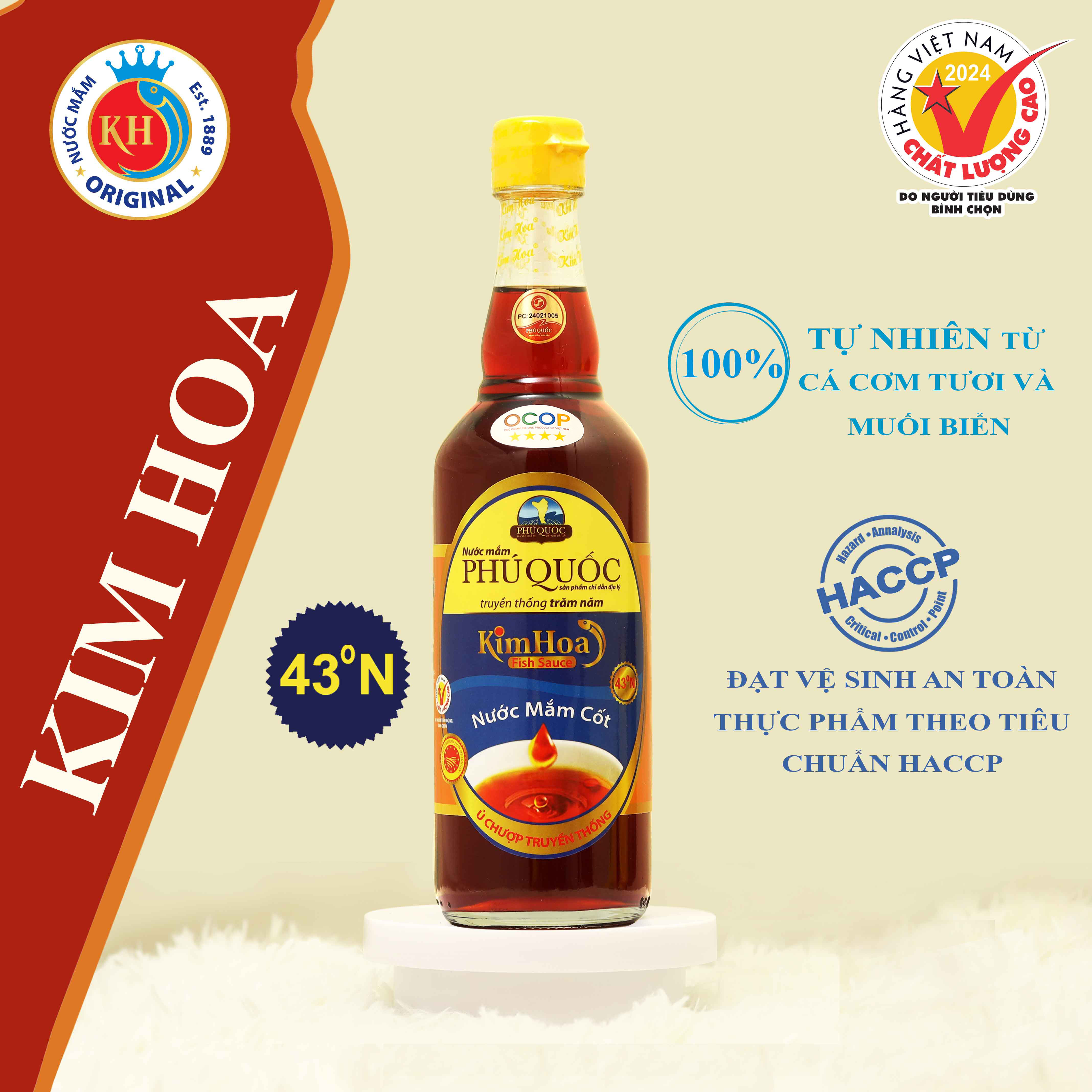 Nước Mắm Cốt Kim Hoa Phú Quốc 43 đạm chai 520ml