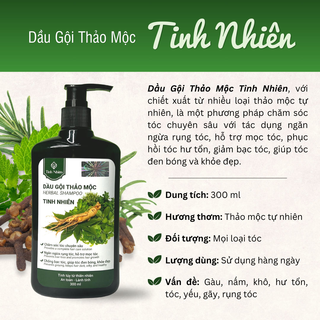 Dầu Gội Thảo Mộc Tinh Nhiên 300 ml chăm sóc tóc chuyên sâu, cho mái tóc khỏe đẹp, lộng lẫy