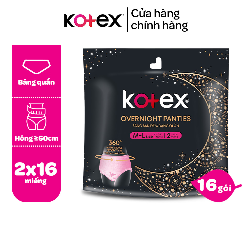 (Thùng 16 gói) Kotex đêm dạng quần cõ M/L  2 quần