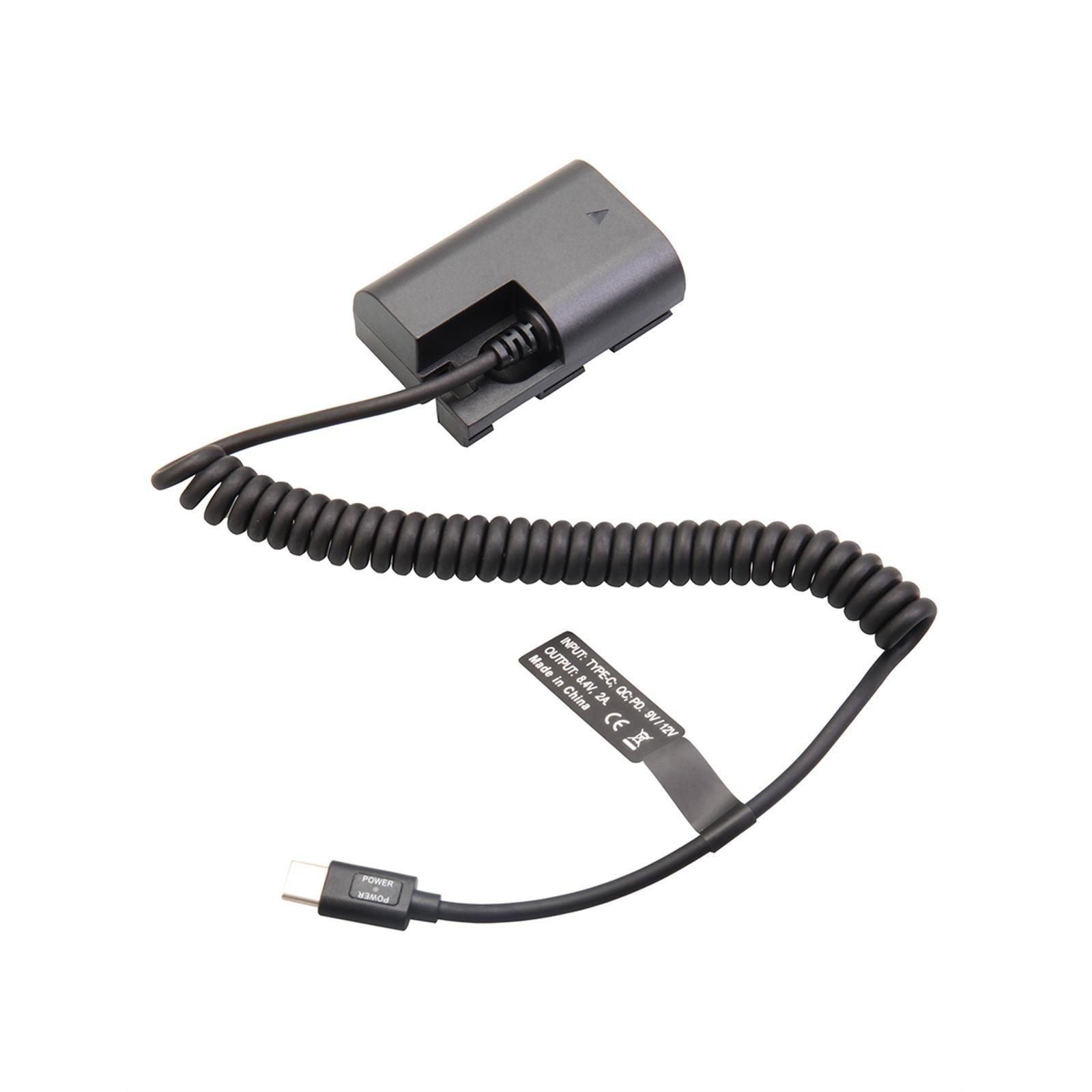 Dummy Battery Adapter Spring Cable, Type C/Usb-C to LP E6 for R R5 R6 90D 5D Mark II III IV