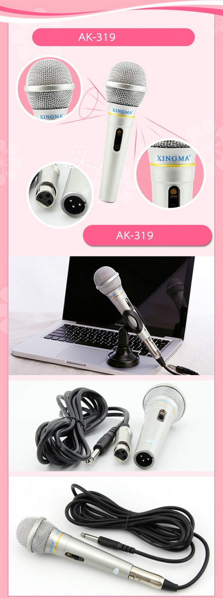 Micro Karaoke XINGMA AK 319 cho Loa Kẹo Kéo Âm Li Có Dây 3.5 M Đen PF11