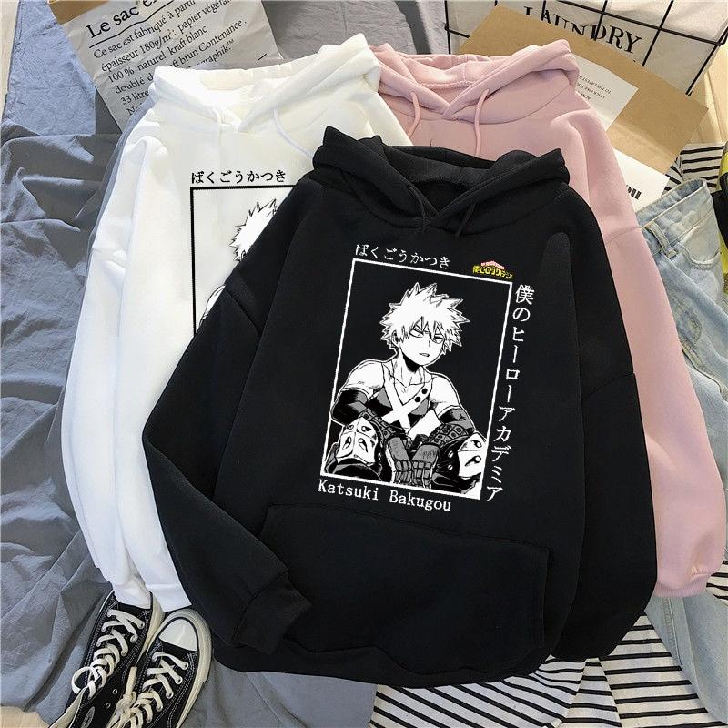 Áo Hoodie in hình My Hero Academia Anime - Katsuki Bakugo cho nam nữ unisex form rộng 2 màu đen trắng siêu HOT