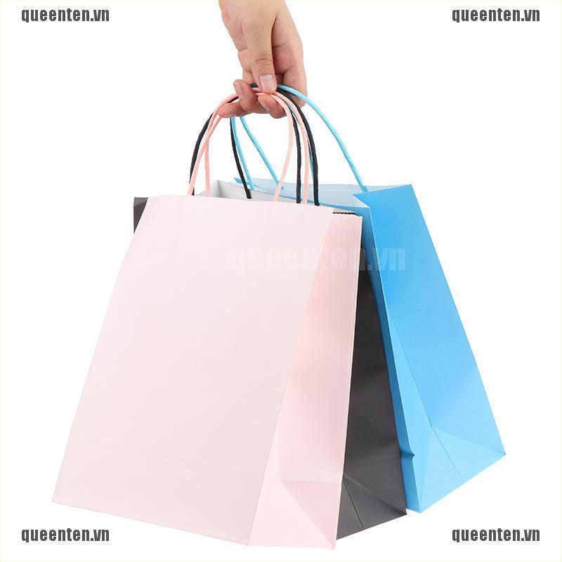 Solid Color Paper Party Bags Kraft Bag With Handles Recyclable Birthday Gift Bag QUVN