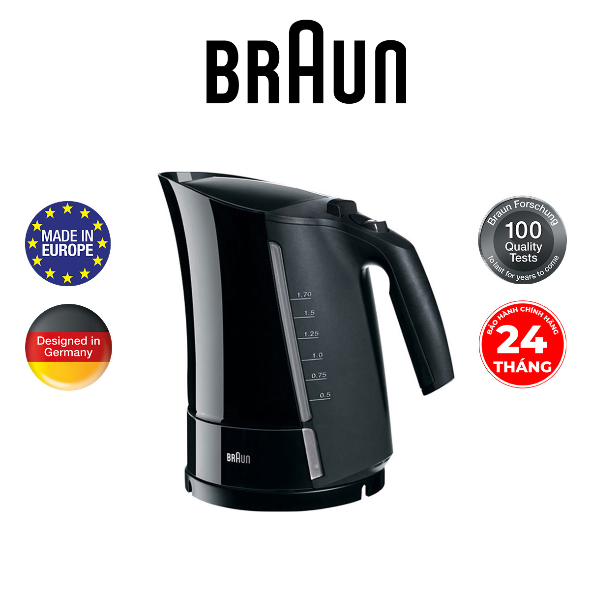 Bình Đun Siêu Tốc Braun WK 300 ONYX - 1.7L (Đen) - Hàng Chính Hãng