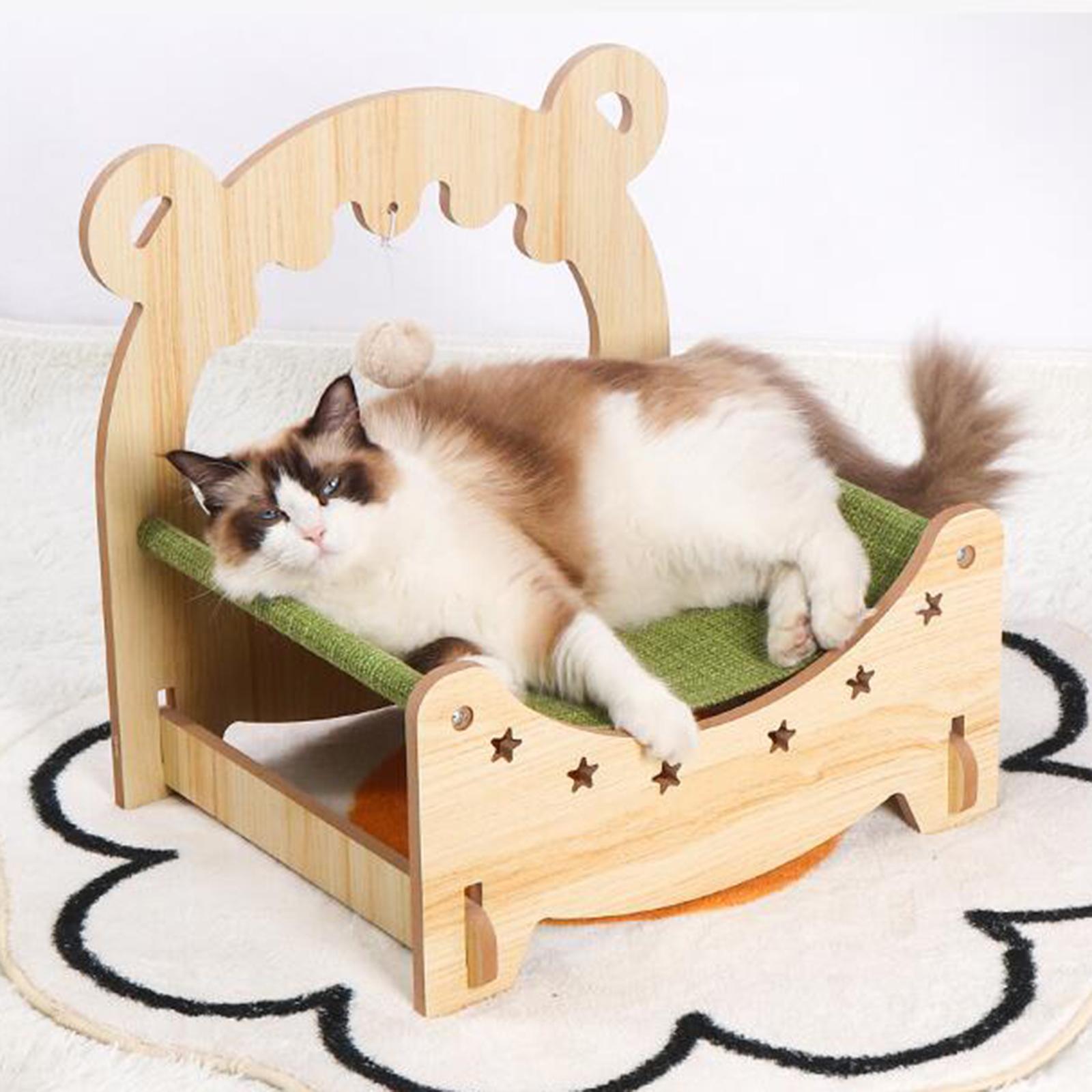 Wooden Cat Bed Hammock Elevated Cat House Sleeping Nest for Cat Rabbit Puppy