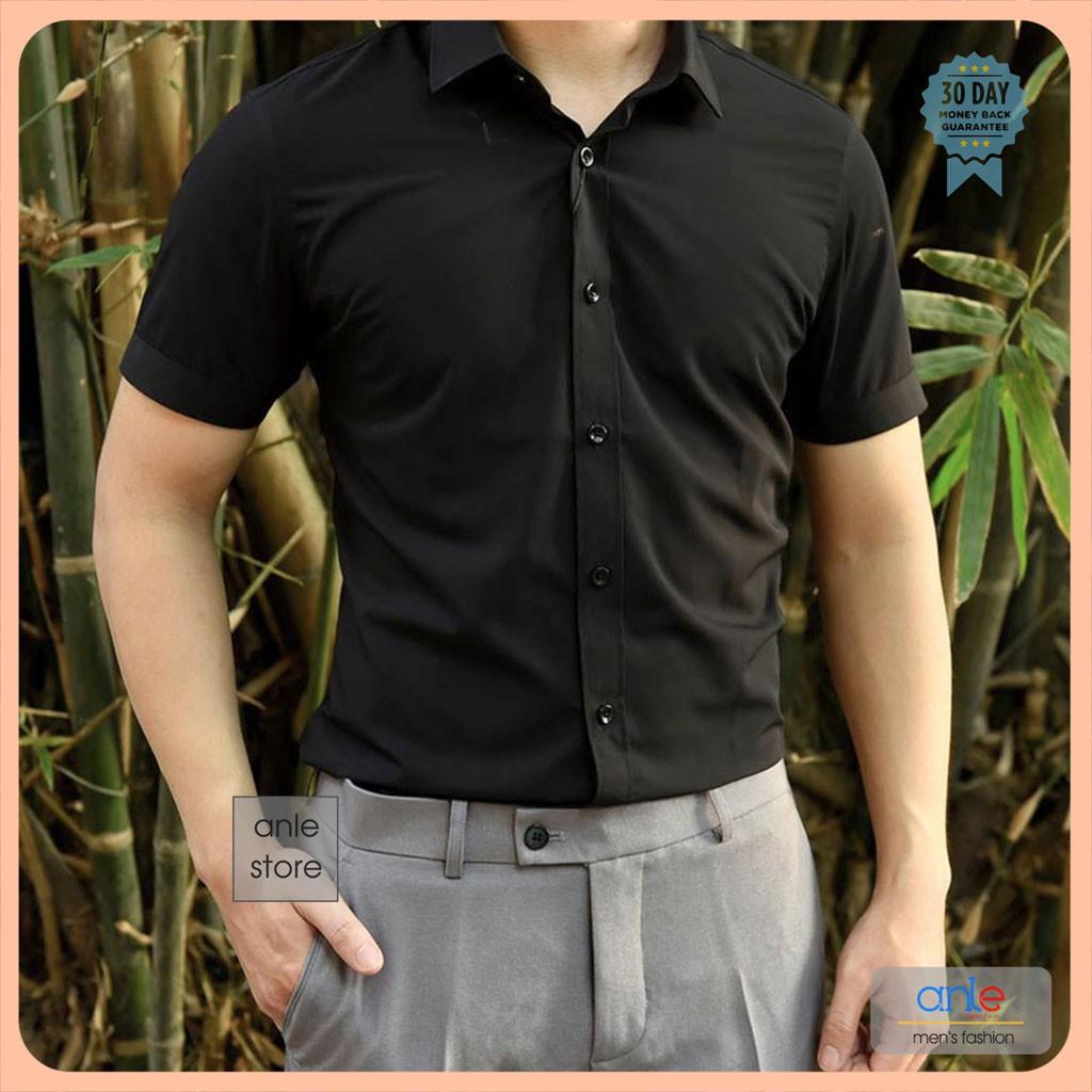 Áo sơ mi nam Công sở Ngắn tay sơ mi nam form Hàn Quốc SlimFit Cotton Lụa cao cấp xuất khẩu - Anle Store