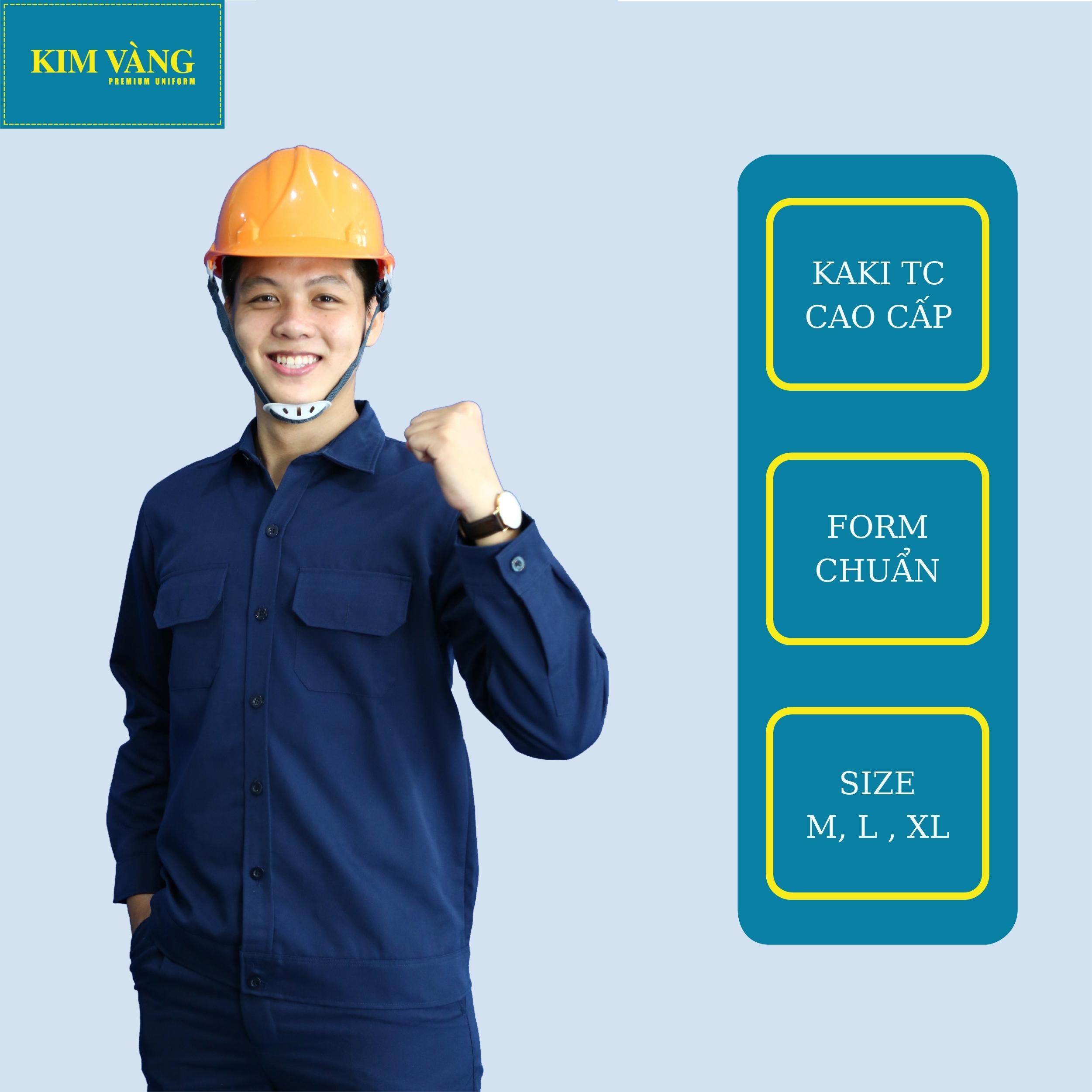 Bộ đồng phục cơ khí nữ cho công nhân nam nữ đồng phục bảo hộ lao động chất liệu Kaki TC cao cấp - Màu xanh đậm