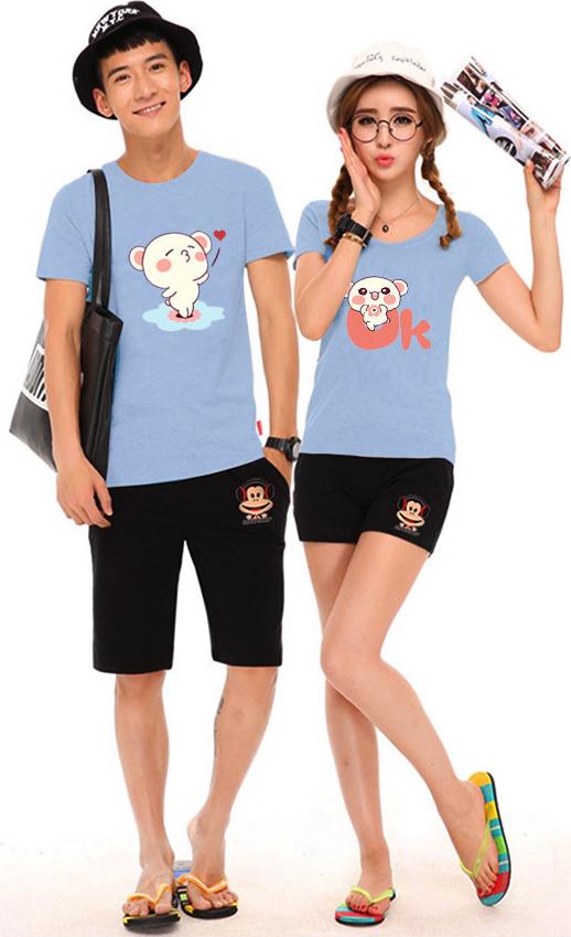 Áo Thun Đôi In Họa Tiết Love -Ok Độc Lạ - Màu Xanh Biển