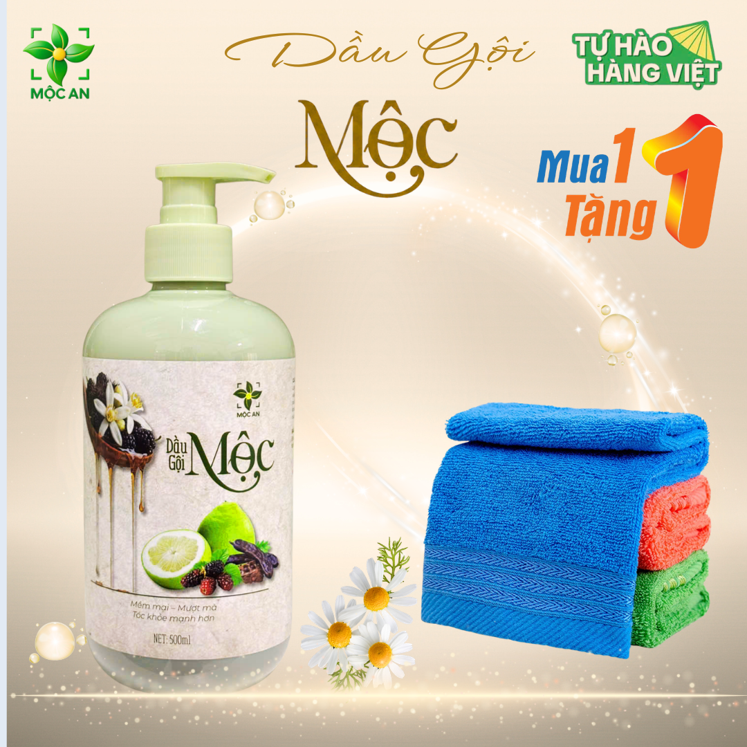 [MUA 1 TẶNG 1] Dầu Gội Giảm Rụng Tóc Thiên Nhiên MỘC Chiết Xuất Dầu Bưởi, Bồ Kết, Hương Nhu, Dâu Tằm Hỗ Trợ Mọc Tóc Giảm Rụng Tóc, Suôn Mượt Chai 500ml - Sản Phẩm MỘC AN