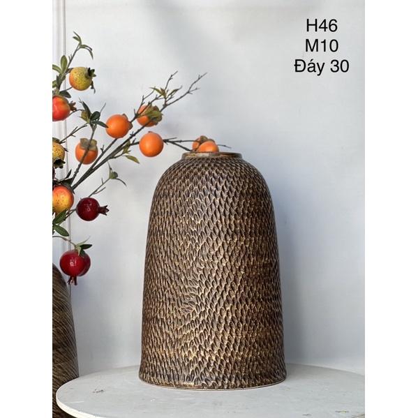 Bình cắm hoa dáng chuông tổ ong H46cm, men mộc. Gốm sứ Bát Tràng.