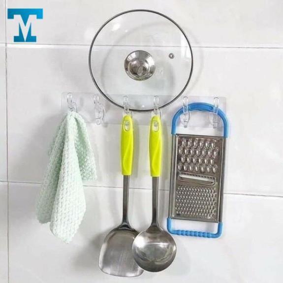 Thanh Treo Đồ Dán Tường 6 Móc Liền Mạch 3D-Trong Suốt Siêu Dính -Siêu Chịu Lực-Rất Tiện Ích- Phù Hợp Mọi Không Gian