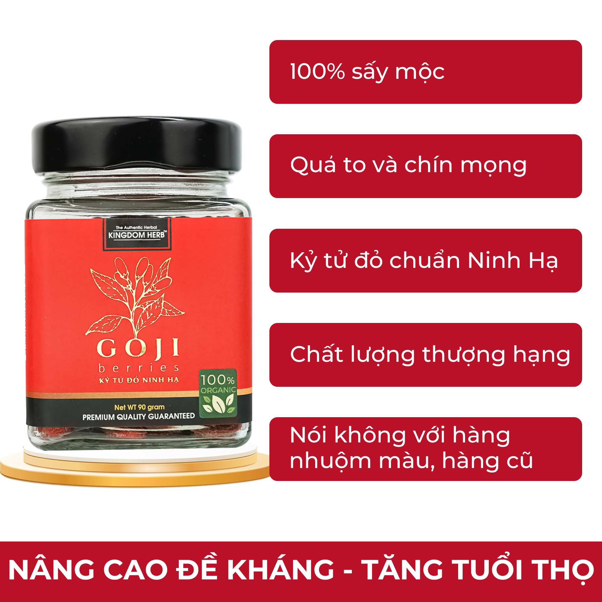 Kỷ tử organic Ninh Hạ Kingdom Herb chính hãng thượng hạng hộp 90g - KQ