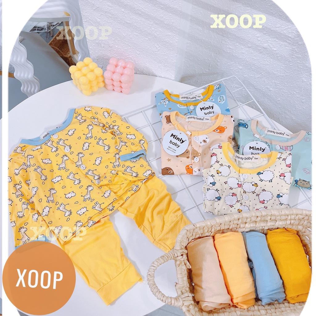 Bộ dài sơ sinh cúc giữa in họa tiết gấu,hươu cho bé BD2