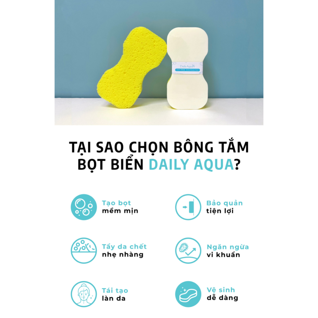 Bông Tắm Bọt Biển Daily Aqua - Làm sạch da, tẩy tế bào chết