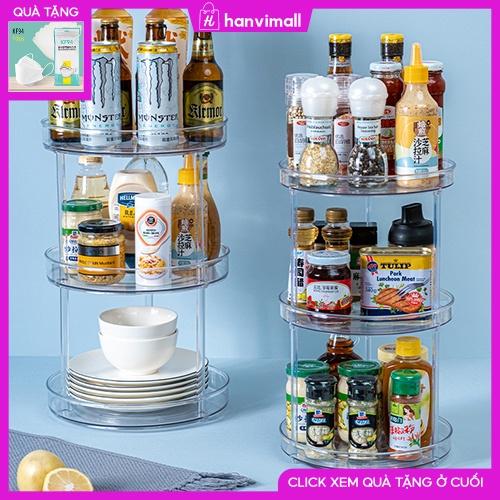 Kệ Đựng Gia Vị Xoay 360 Độ Bằng Nhựa Trong Suốt, Kệ Để Đồ Nhà Bếp, Kệ Mỹ Phẩm xoay Thông Minh Dáng Tròn
