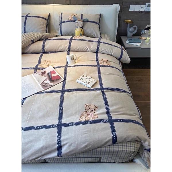 Bộ Chăn Ga Gối Cotton Living 100%cotton Hàng Nhập Khẩu Cao Cấp 4 Món Gấu Teddy