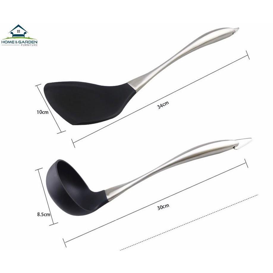 Bộ 3 dụng cụ nấu ăn silicone chịu nhiệt, cán inox 304