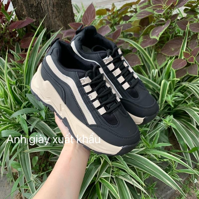 TT47 - Giày thể thao nữ sneaker độn đế 5p đen sọc trắng nhẹ êm chân
