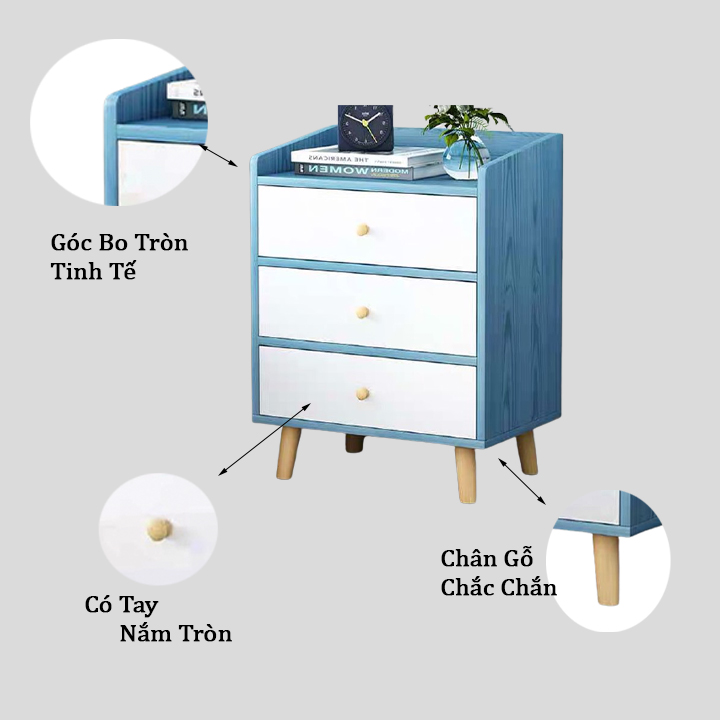 Tủ Kệ Để Đầu Giường 3 Ngăn FIVO Mã FT33 Tiện Lợi Cho Phòng Ngủ, Phù Hợp Cho Mọi Kiểu Nhà, Gỗ MDF Phủ Melamine Chống Trầy Xước Và Chống Nước Bề Mặt