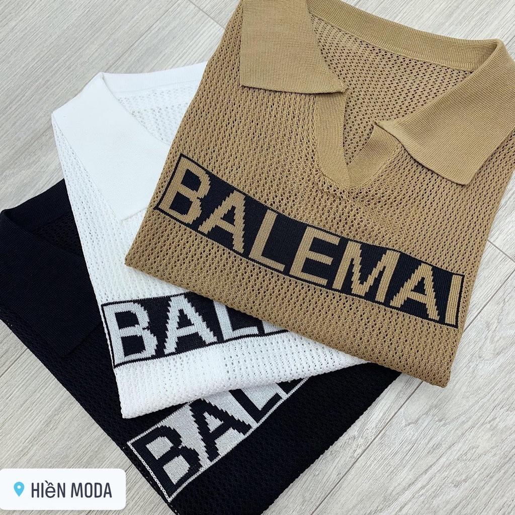 Áo lưới len Montoghi dệt kim BALEMAI cổ polo dáng vừa hàng Quảng Châu cực xinh