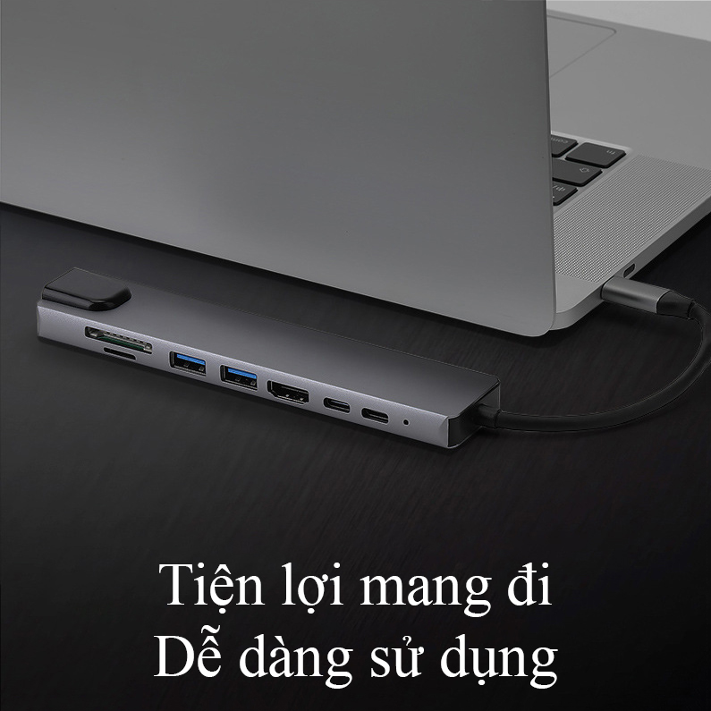 Hub type C USB 8 in 1 đa năng cổng chuyển đổi chia cổng USB 3.0 tốc độ 500Mb/s SD, TF, 4K,HDMI nhỏ gọn tiện lợi - K1324