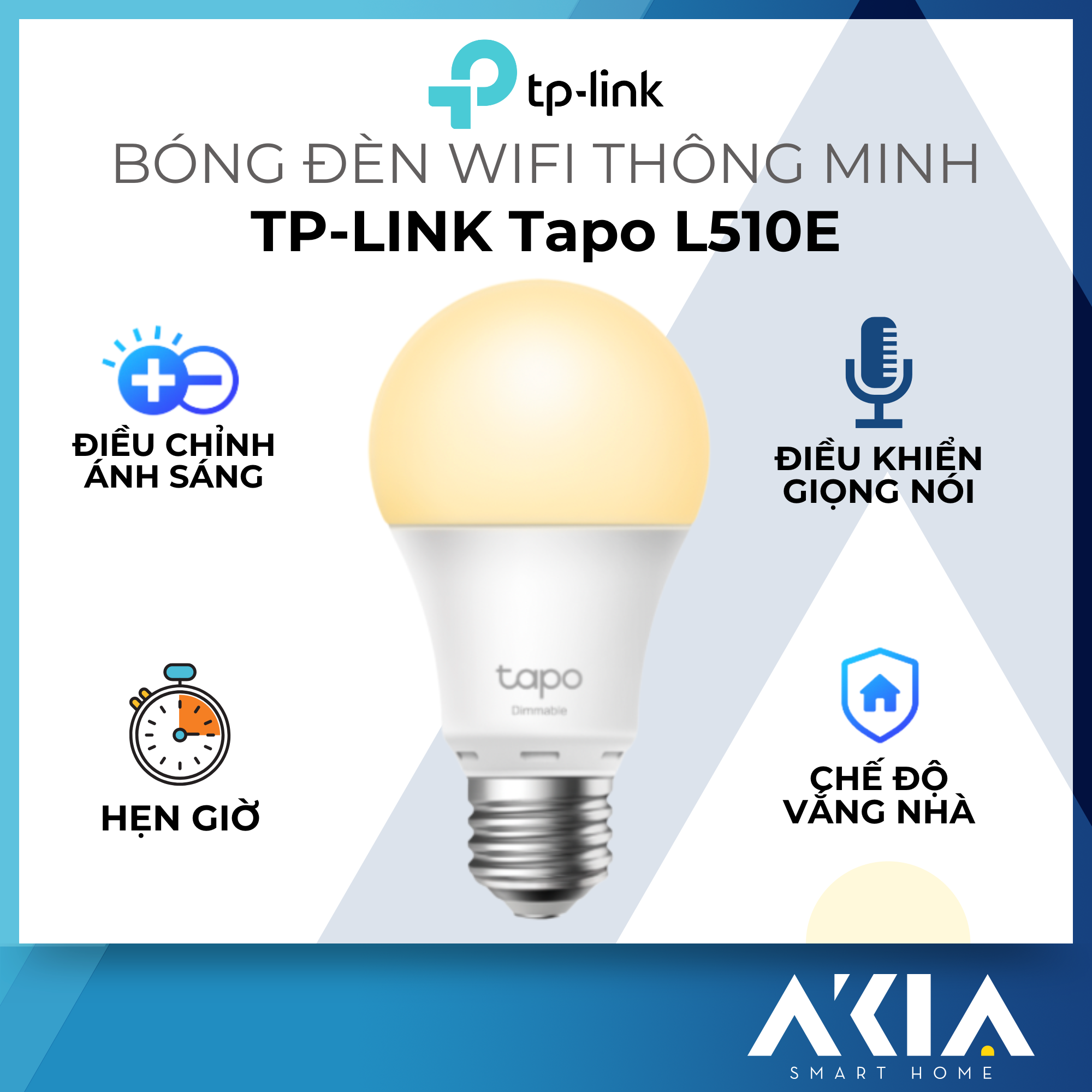 Bóng đèn thông minh TP-Link Tapo L510E - Bóng đèn ánh sáng vàng, điều chỉnh độ sáng và nhiệt màu từ xa qua app, điều khiển bằng giọng nói - Hàng chính hãng