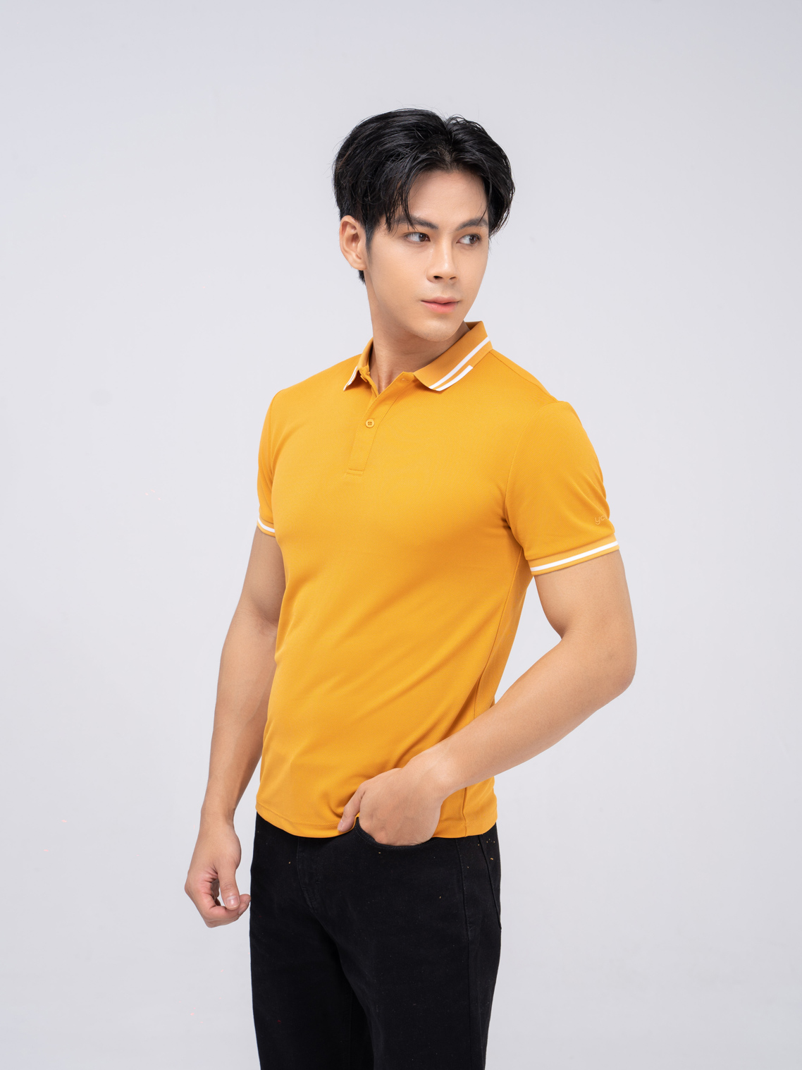 Áo Polo Yody nam chất liệu cotton Cafe phối vai APM5123