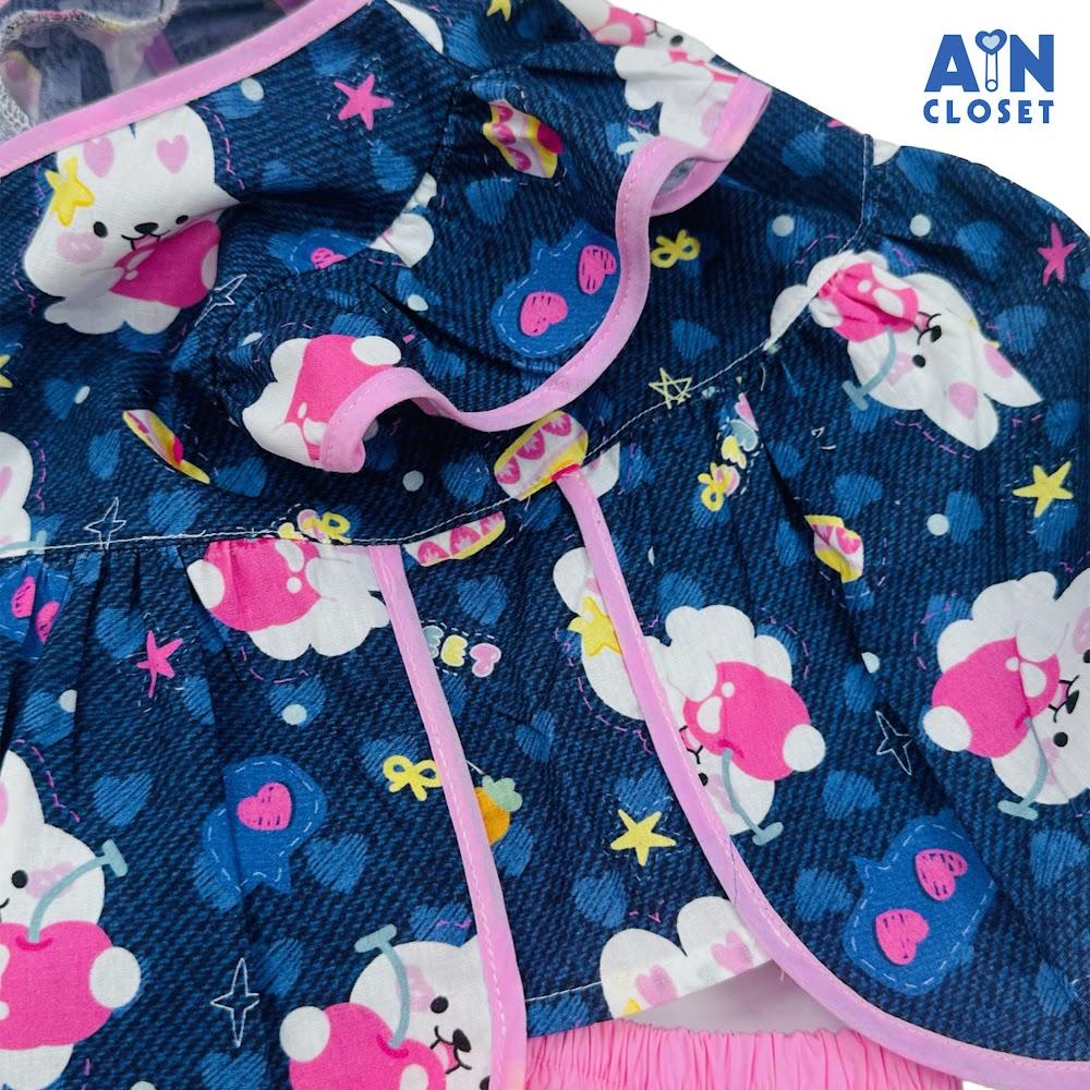Bộ quần áo Ngắn bé gái họa tiết Kẹo Thỏ Hồng Xanh Cotton - AICDBGEC4B6I - AIN Closet