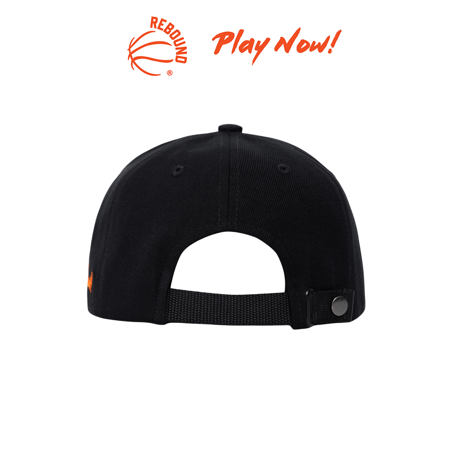 Nón Snapback REBOUND - Play Now! đen Logo cam thêu sắc nét Khóa bấm kim loại chắc chắn Free size