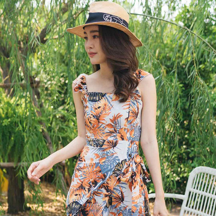SET ÁO VÁY ĐÔI HOA LÁ ĐI BIỂN CHỤP HÌNH CƯỚI ĐẸP/ ĐỒ CẶP TÌNH NHÂN ÁO SƠ MI NAM ĐẦM XẺ TÀ NỮ PHONG CÁCH HÀN QUỐC - SMICE HOUSE