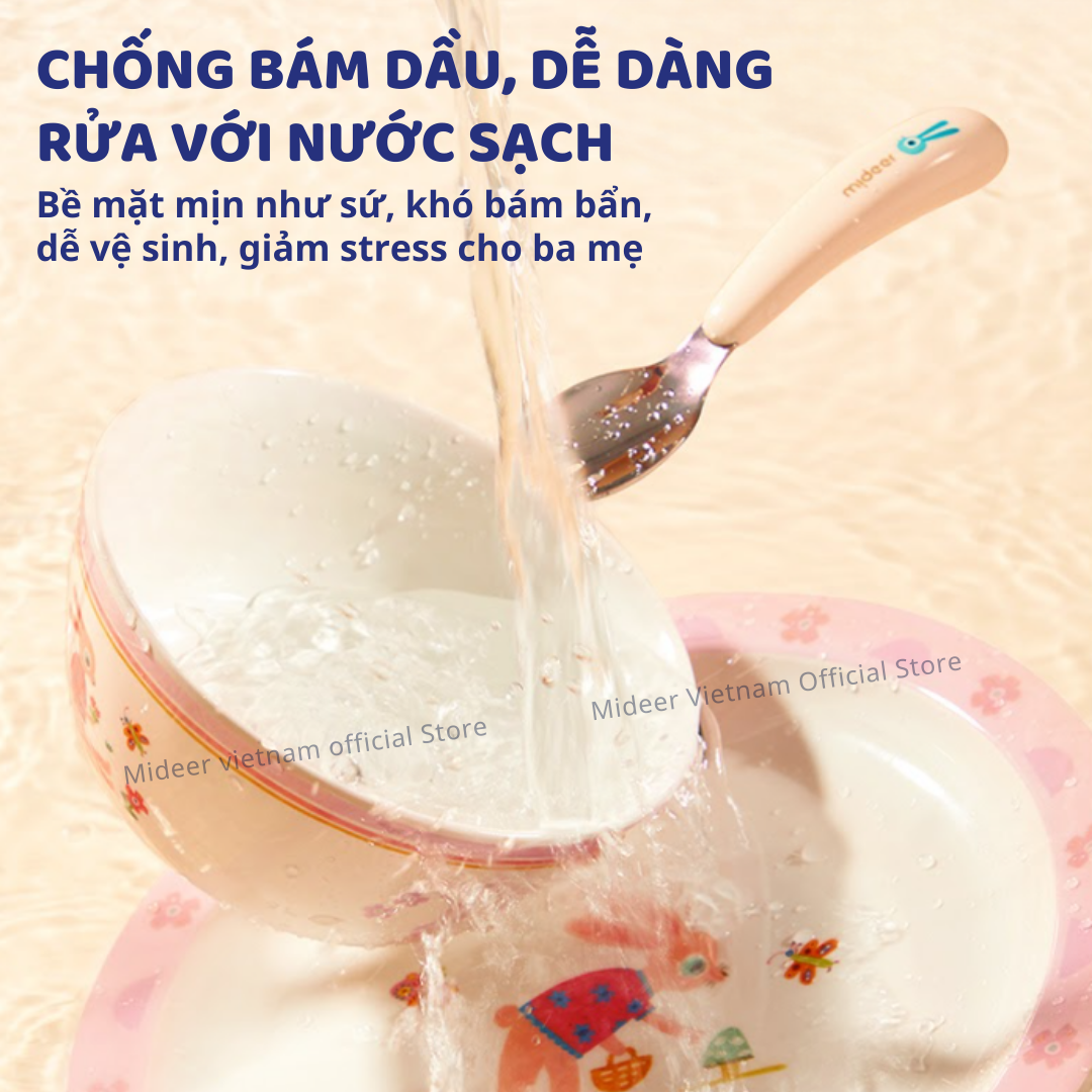 Bộ bát ăn dặm cho bé, chén sứ ăn dặm cho bé kèm thìa dĩa Mideer Kids Tableware