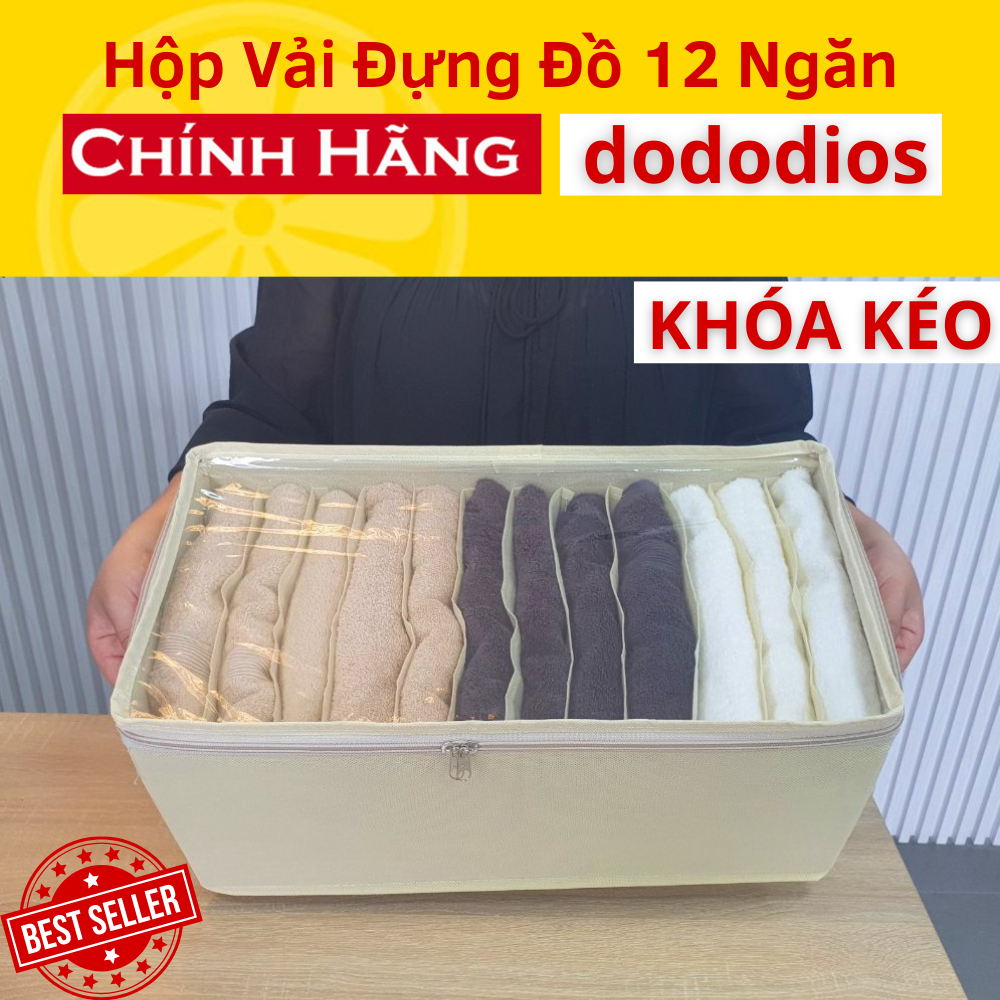 [12 Ngăn - Có Nắp Là Khóa Kéo Cao Cấp] Hộp vải đựng quần áo chia ngăn dododios chất liệu vải không dệt giỏ đựng quần áo đồ lót chia 9 và 11 ngăn mềm, hộp vải chia ngăn đựng quần áo có nắp - Chính hãng dododios