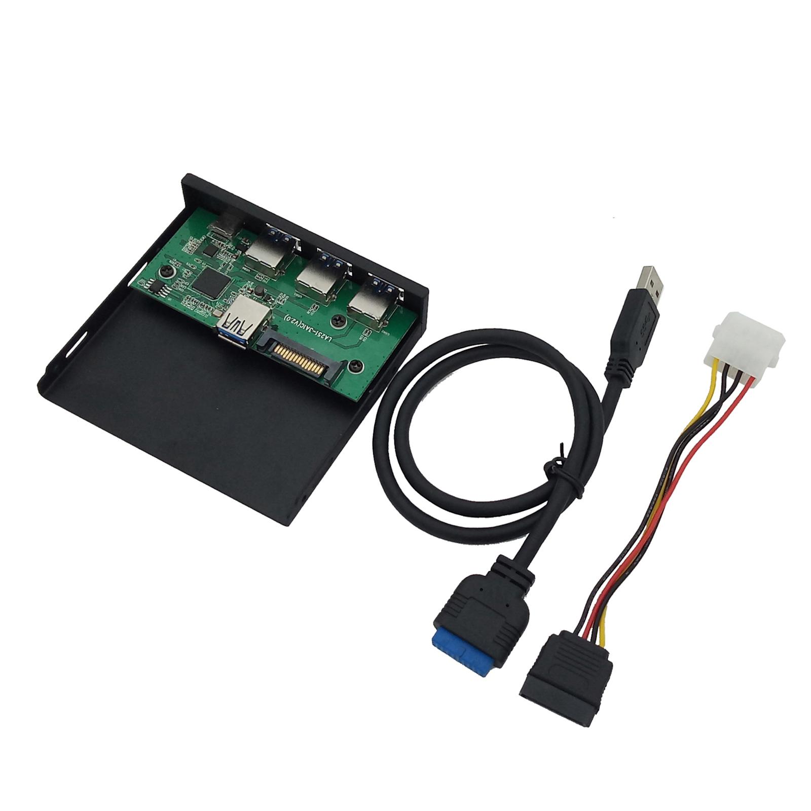 4 Port Metal 3.25 Inch USB Front Panel Hub, with 3x USB 3.0 Ports, Type-C Port, Expansion Expansion Board, for PC Accessories