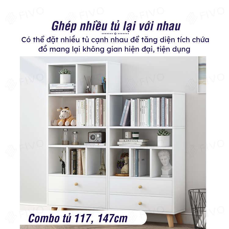 Tủ Sách Đa Tầng Tiện Lợi FIVO FB61 Có Hộc Kéo, Thiết Kế Sang Trọng Đa Năng, Màu Vân Gỗ - Hàng Chính Hãng