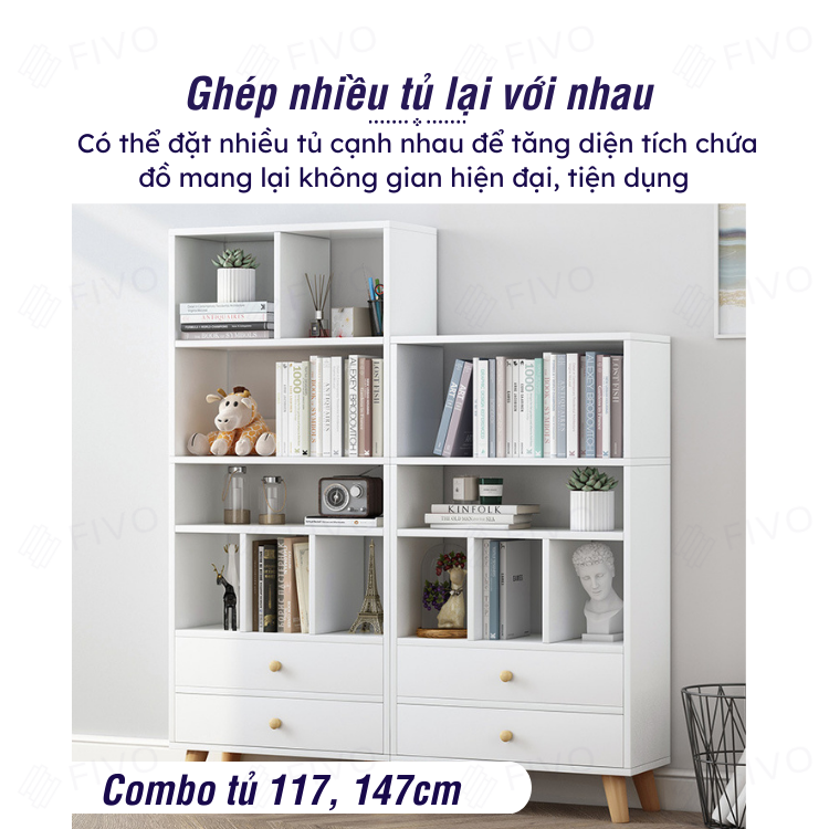 Tủ Kệ Sách Trang Trí FIVO Mã FB61 Nội Thất Lắp Ráp Đơn Giản, Thiết Kế Nhiều Ngăn Và Hộc Tủ Mở Rộng Diện tích Đựng Đồ