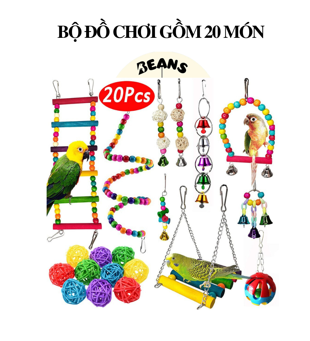 Bộ đồ chơi gồm 20 món dành cho vẹt nhỏ