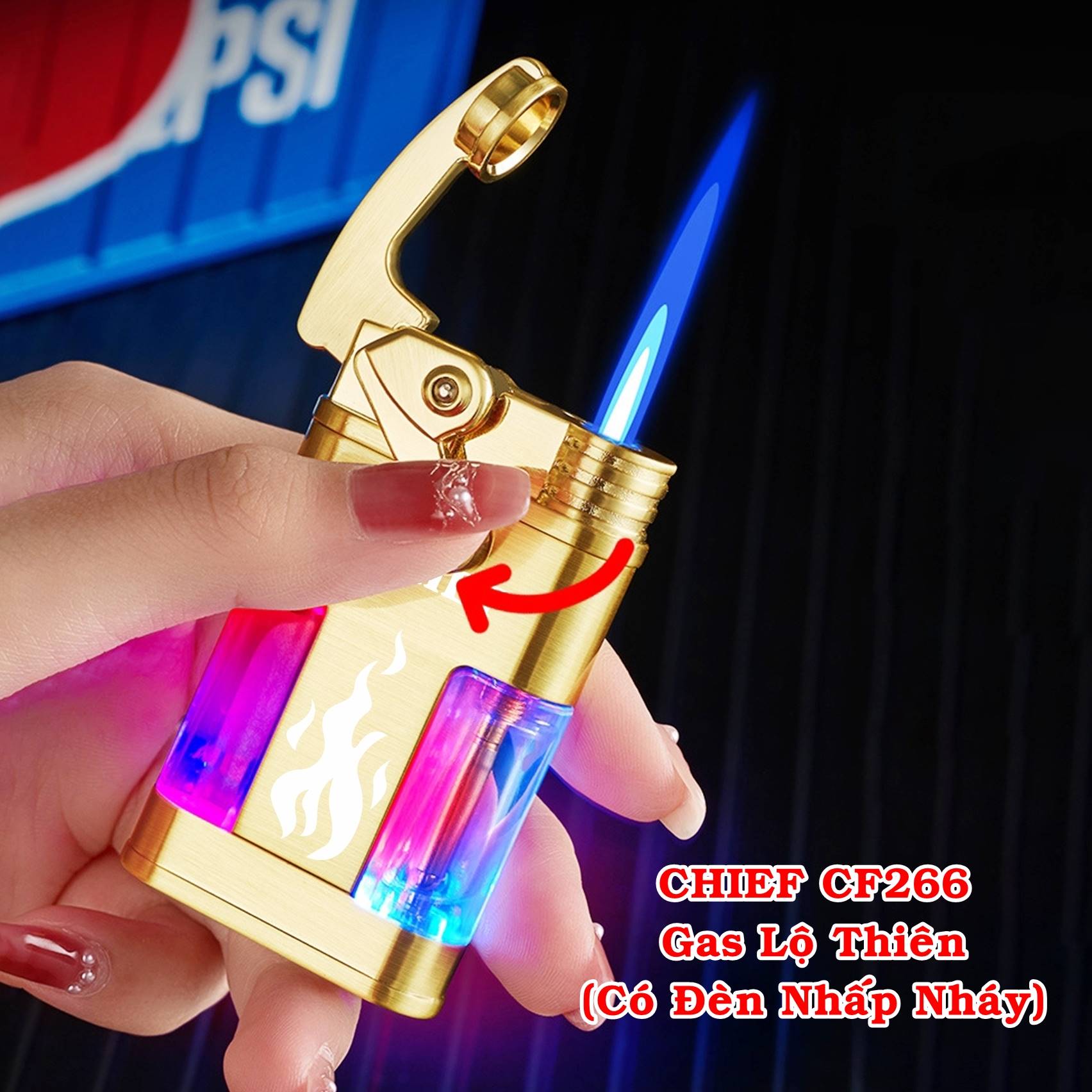Hột quẹt bật lửa khè gas lộ thiên CHIEF CF266 - búng tay đánh lửa -