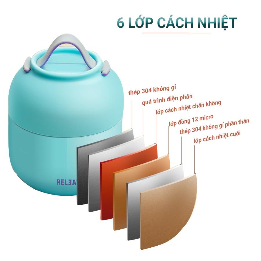 Bình Ủ Cháo,Thức Ăn Giữ Nhiệt RELEA Cao Cấp 700ML Ruột Inox 304 An Toàn