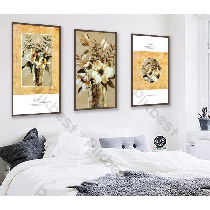 Combo 3 tranh Bó hoa sang trọng,Tranh dán tường 3d trang trí phòng khách phòng ngủ hiện đại  MS634368