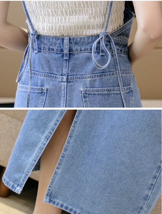 Đầm yếm jean dài cài nút xẻ tà dáng suông mềm mại năng động C082