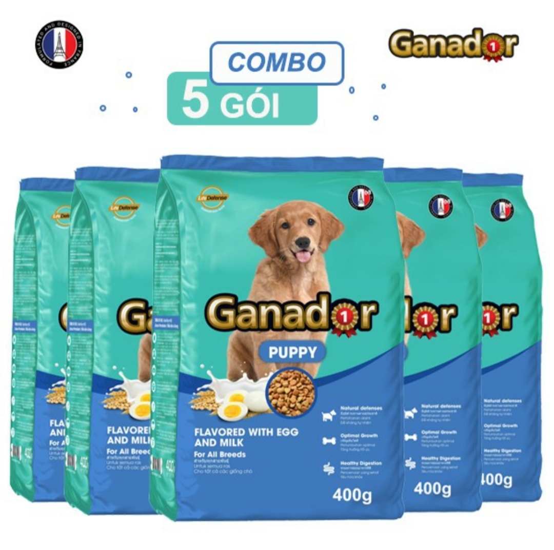 Combo 5 thức ăn cho chó con Ganador vị Trứng và Sữa Egg and Milk 400gr