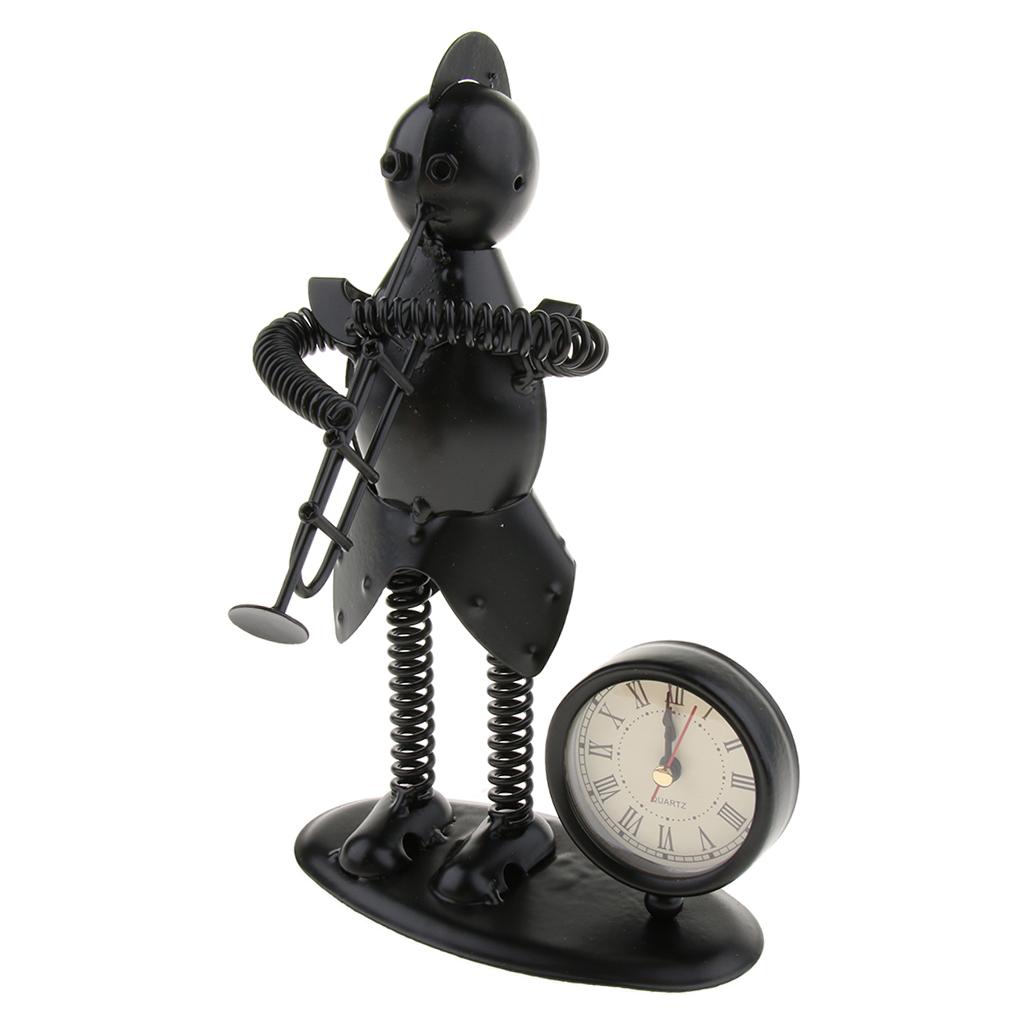 Metal Art Trumpet Player Figure Table Clock Home Table Ornaments Display