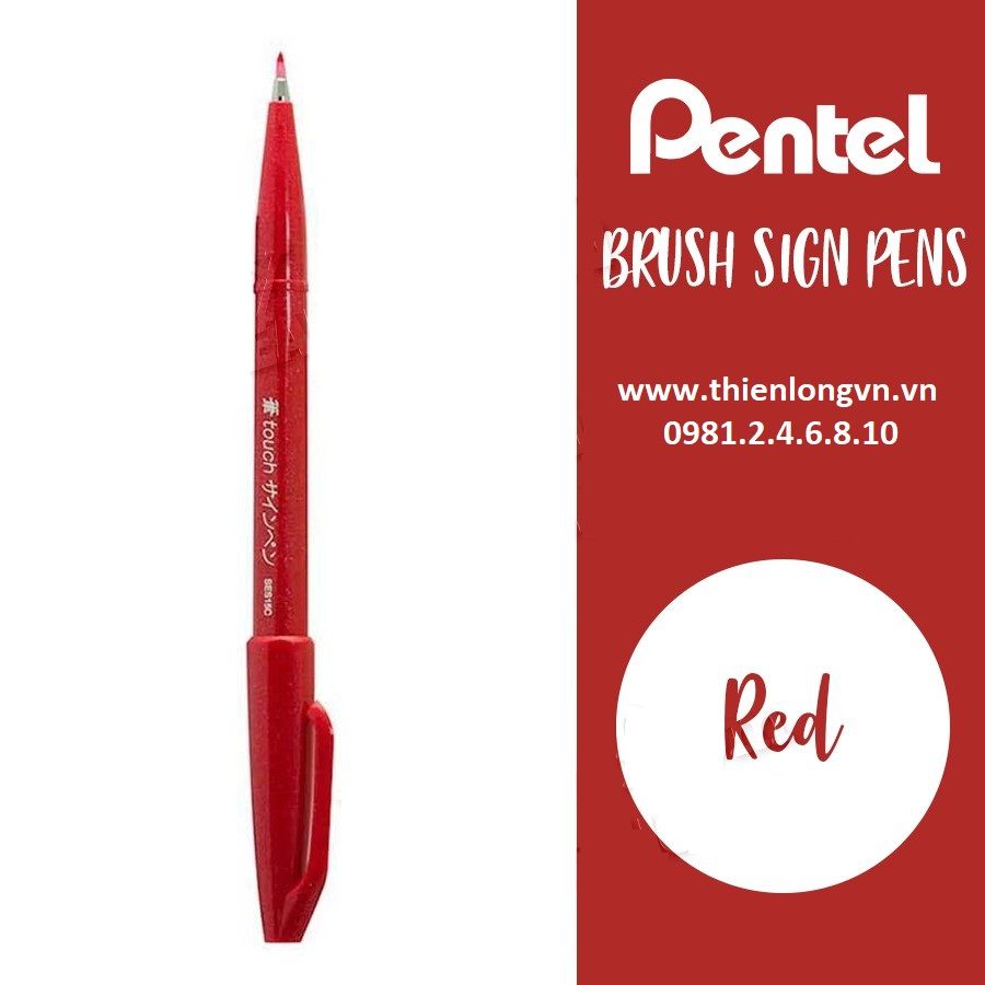 Bút lông viết thư pháp hiện đại Pentel SES15C-B màu đỏ; Calligraphy Fude Touch Sign - Red