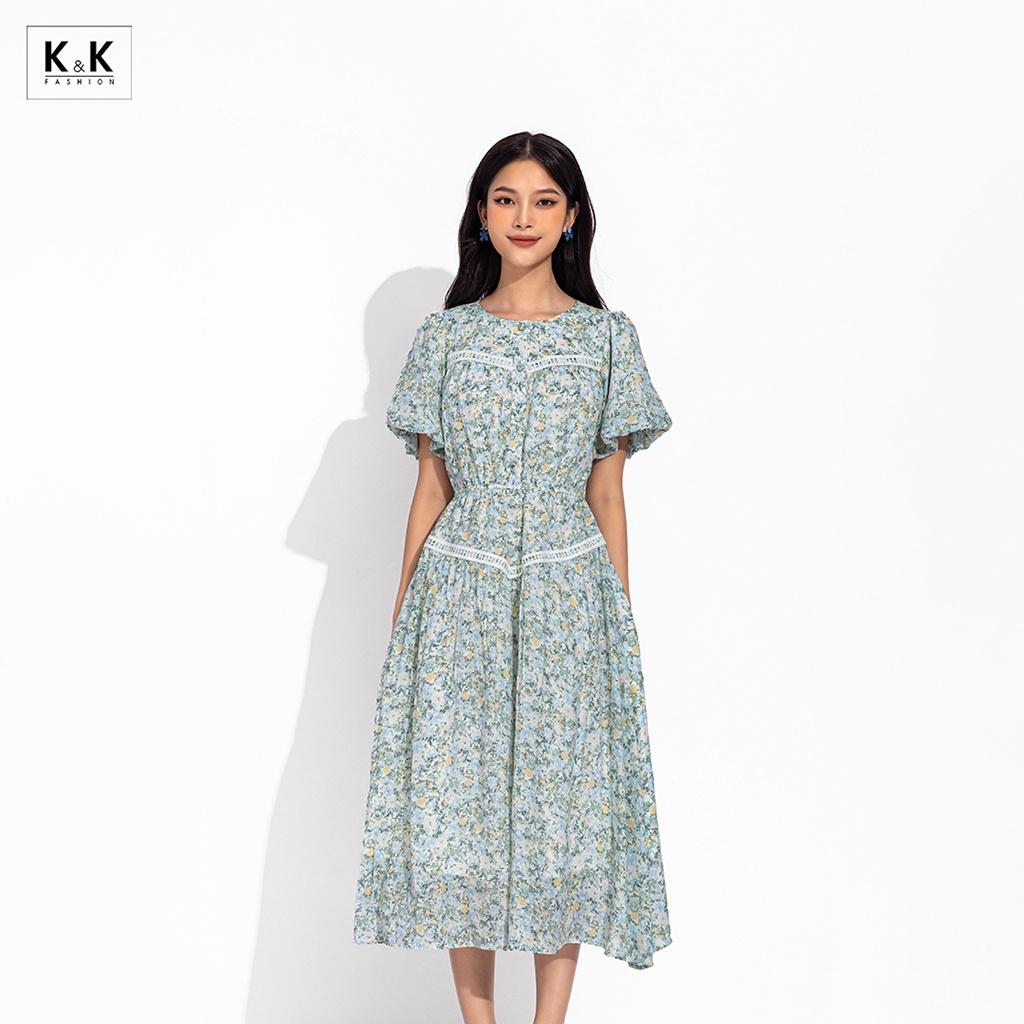 Đầm hoa nhí dáng xòe dài K&amp;K Fashion KK150-04 Chất Liệu Tơ Tằm Đũi