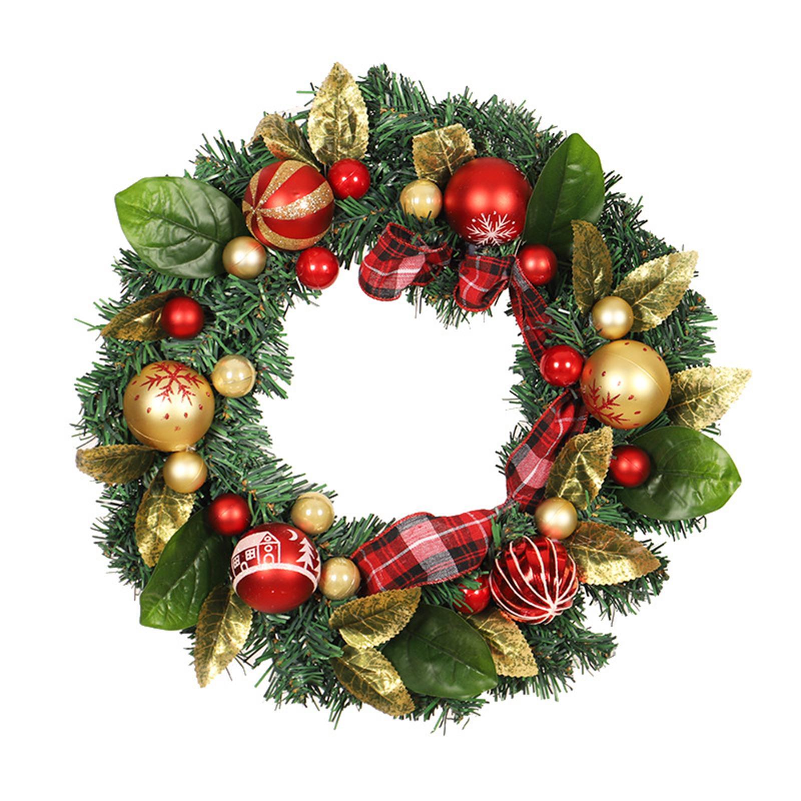 16inch Christmas Ball Wreath Shatterproof Hanging Glitter Garland Ornaments Door Wreaths for Xmas Front Yard Thanksgiving Holiday Decor
