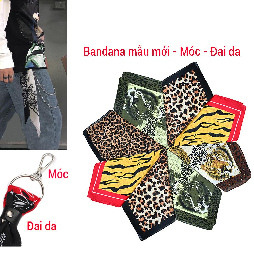 Bộ sưu tập khăn vuông bandana cotton họa tiết báo cá tính (54x54cm) - BDN37 hổ vàng nâu