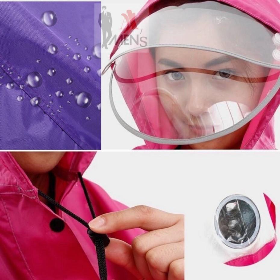 Áo Mưa 2 Đầu Phản Quang Đi Xe Máy Vải Dù, Ép PVC Chống Rách Có Kính Che Trước Mặt |