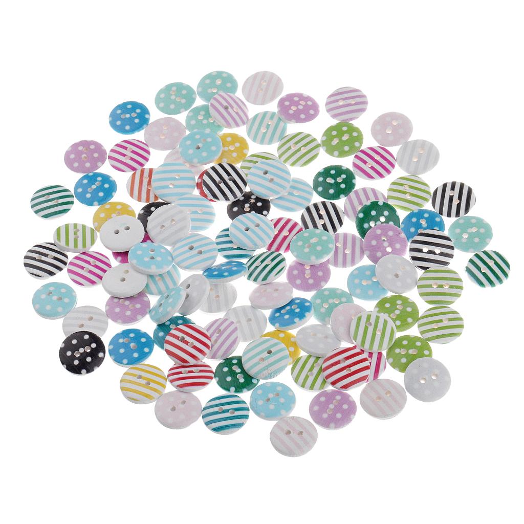 100pcs Colored 2 Holes Wood Buttons Flatback for Sewing Dress Craft DIY 15mm