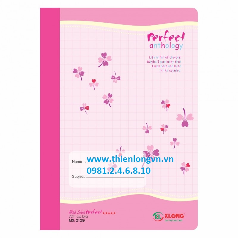 Vở kẻ ngang HighSchool Perfect - 72 trang; Klong 212 bìa hồng